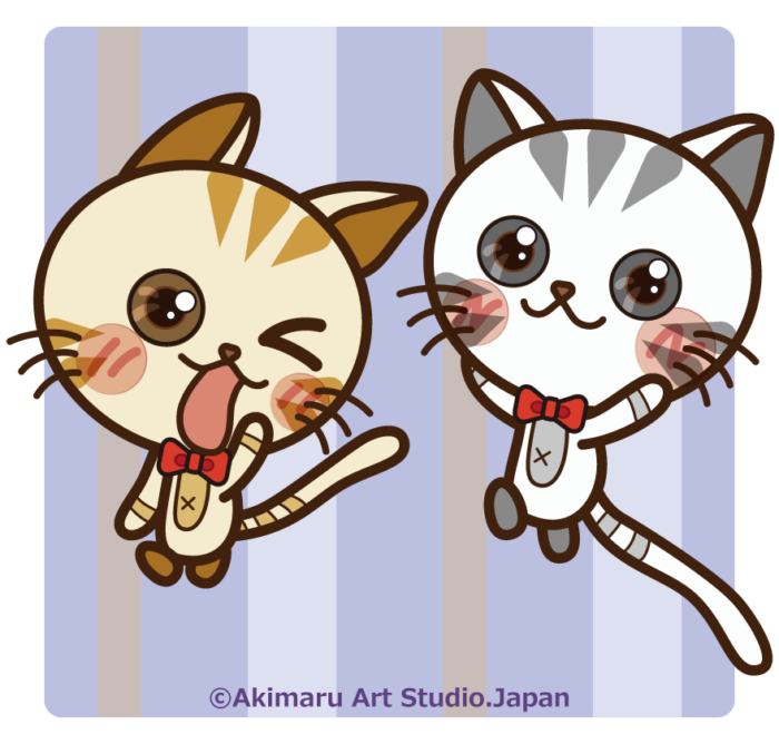 Akimaru Art Studio.Japanのキャラクターデザイン（仲良し子猫みけちゃん＆きゅーちゃん）
